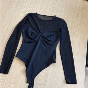 Black mesh sleeve bodysuit